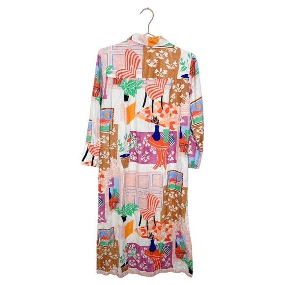 Poetry Multicolor Linen Blend Long Sleeve Plant Print Dress - Picture 2 of 9